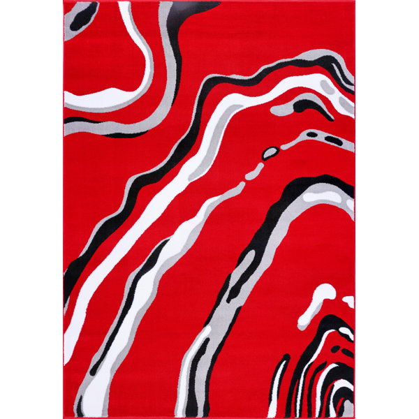 Orren Ellis Linnea Abstract Red/Black/Silver Area Rug & Reviews Wayfair